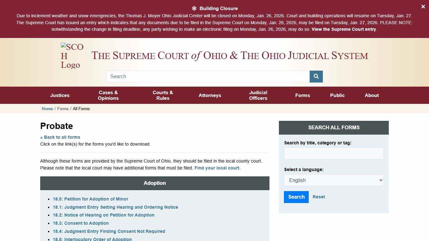 Probate Forms » Supreme Court of Ohio