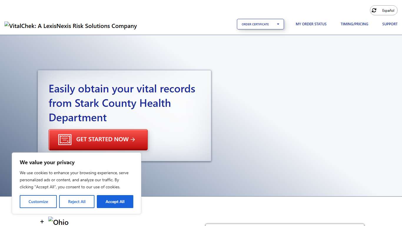 Stark County Health Department (OH) Order Certificates - VitalChek